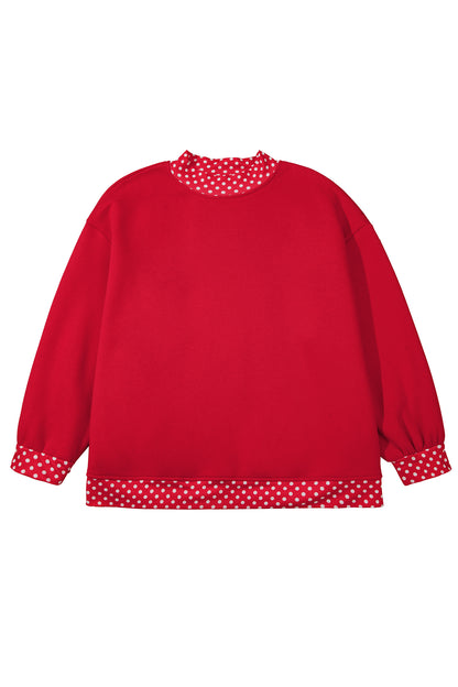 Polka Dot Trim Plus Size Crew Neck Tunic Sweatshirt