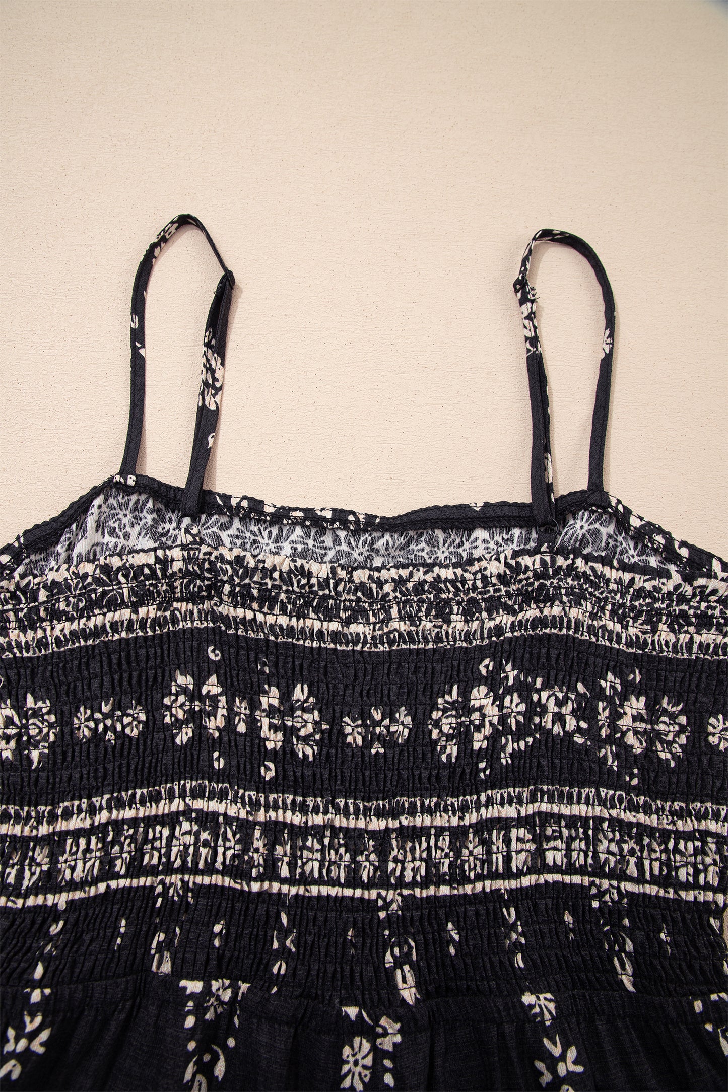 Black Boho Print Spaghetti Strap Wide Leg Jumpsuit