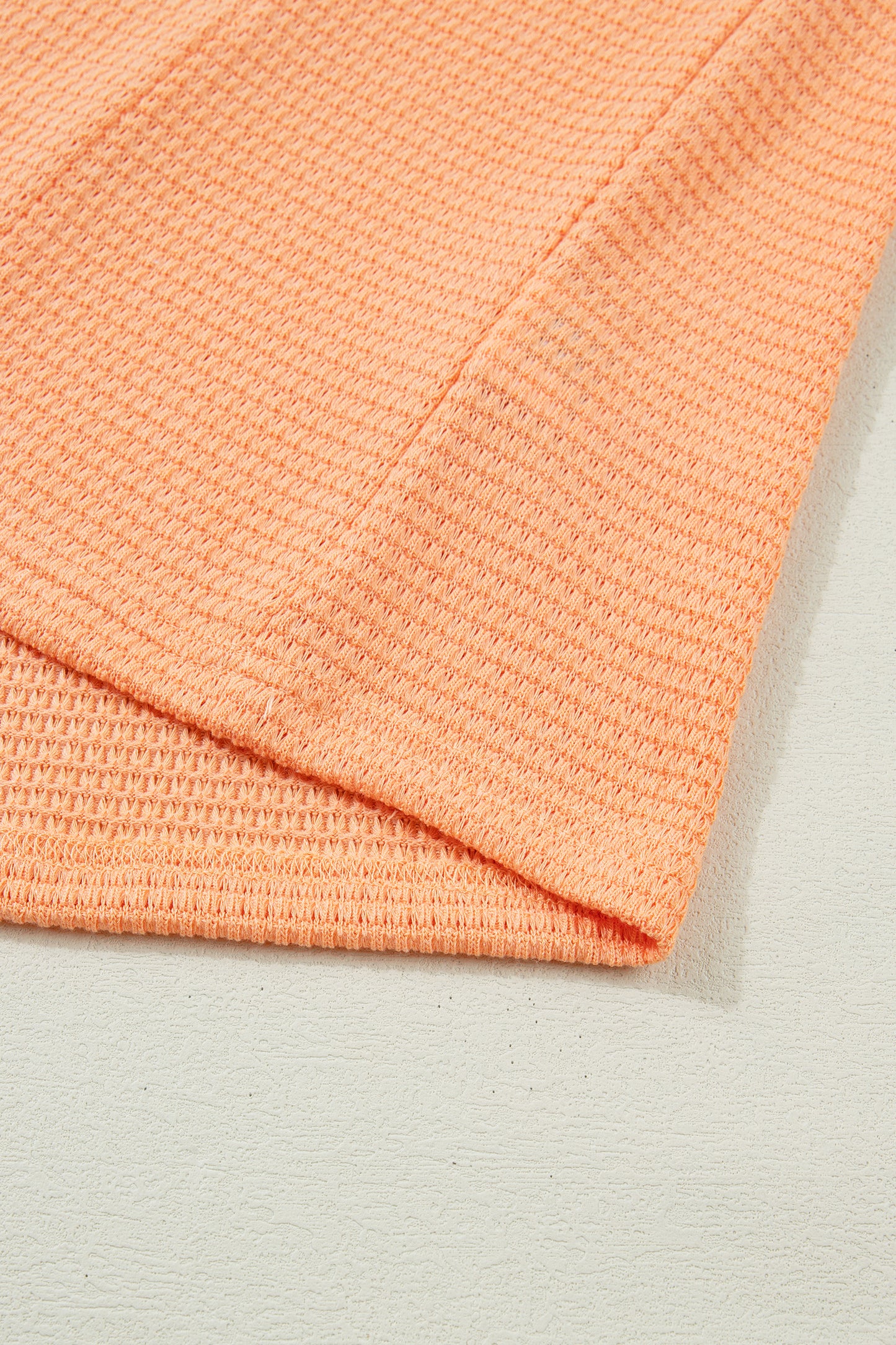 Strawberry Pink Waffle Knit V Neck Short Sleeve Casual Top
