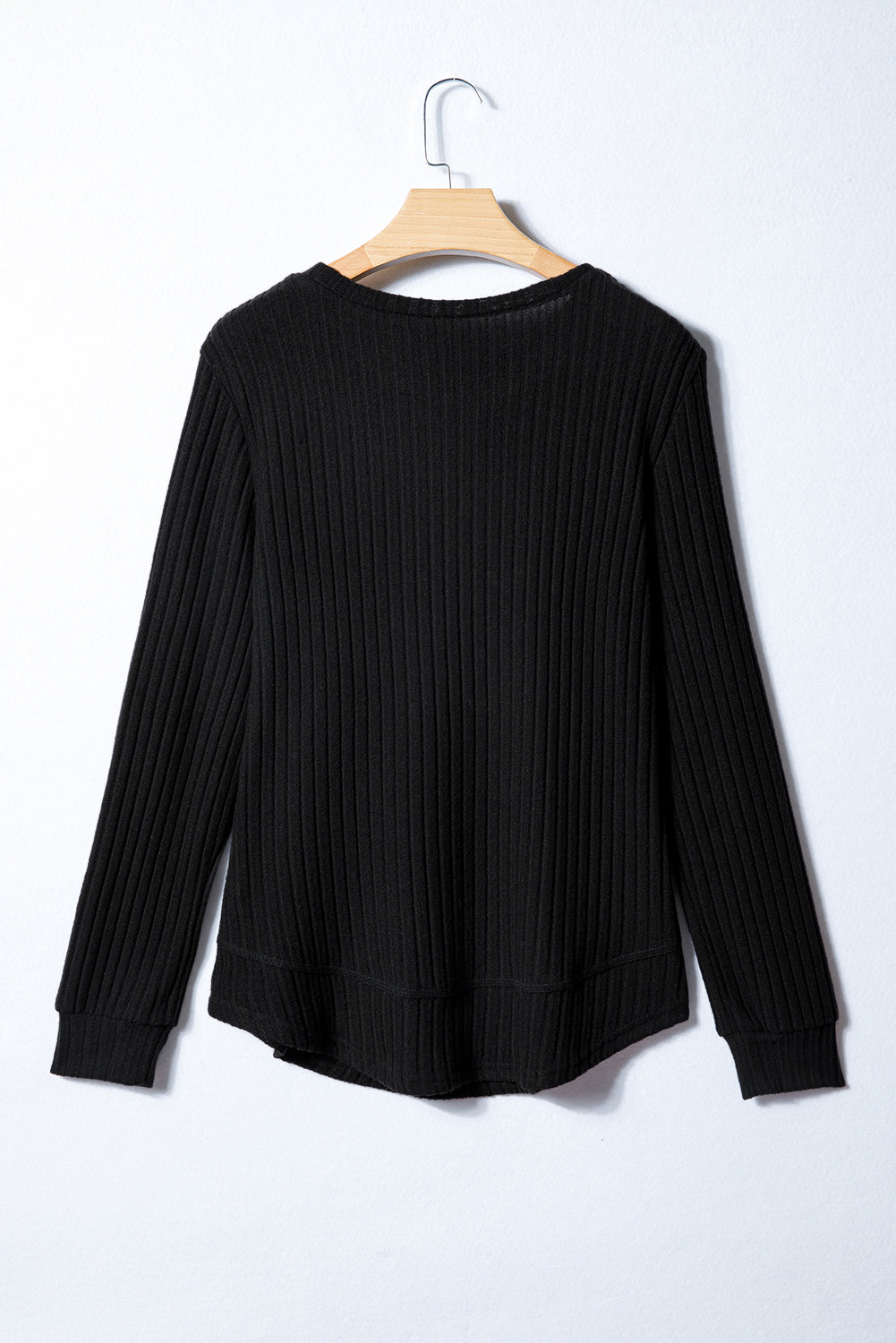 Ribbed Long Sleeve Round Neck Casual Knit Top
