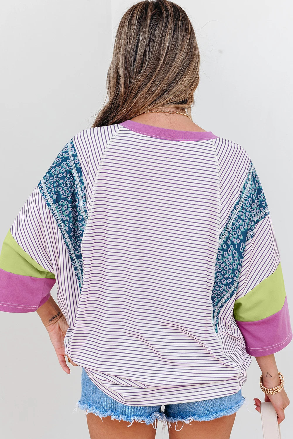 Striped Colorblock Oversized Top Casual Loose T Shirt