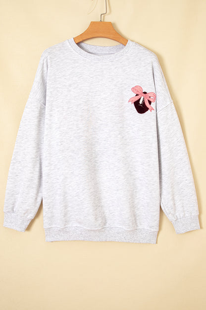 Embroidered Football Bow Back Game Day Sweatshirt