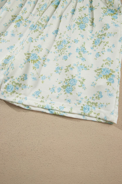 Floral Short Sleeve Lounge Set Women Pocket Shorts Set