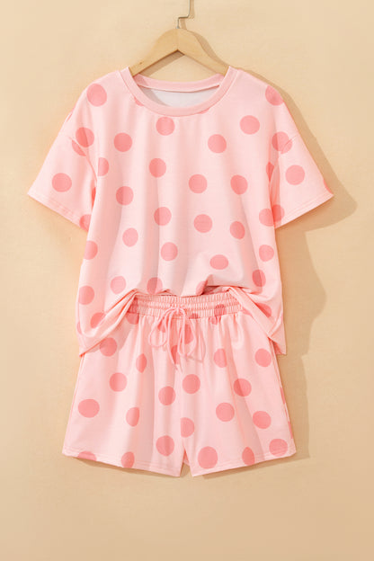 Polka Dot Lounge Set Tee and Drawstring Shorts Set