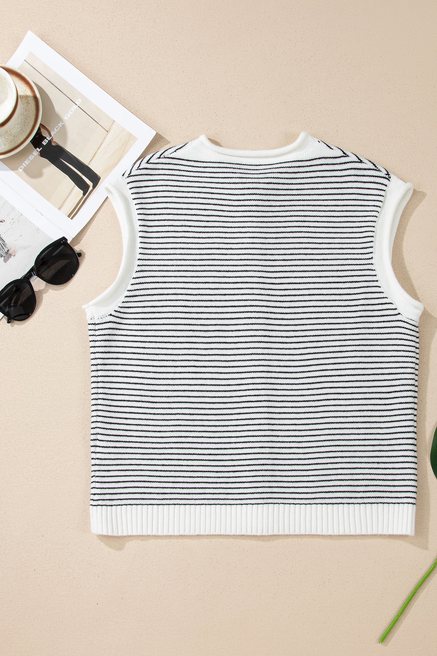 Striped Knit Cap Sleeve Button Down Casual Cardigan Top