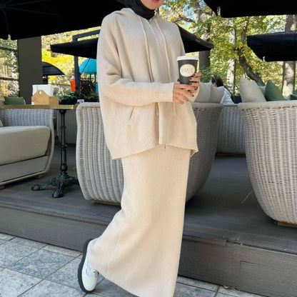 Women's Hooded Knit Sweater 2 Piece Casual Matching Set
