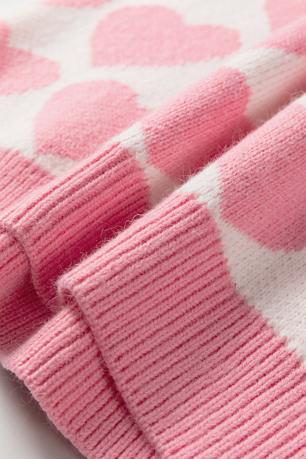 Pink Valentine Heart Print Cozy Knit Sweater for Women