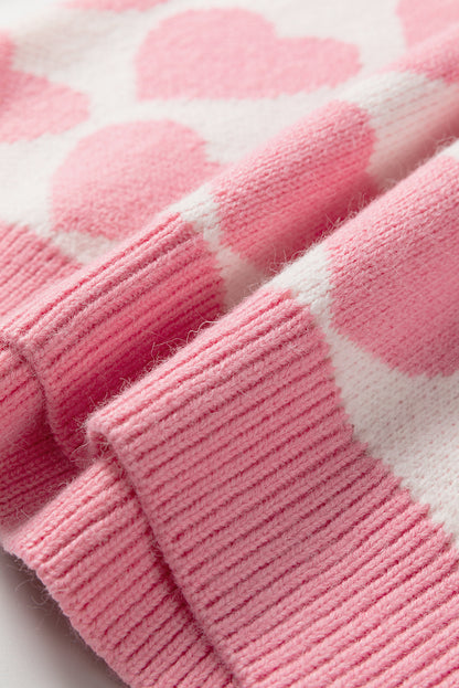 Pink Valentine Heart Print Cozy Knit Sweater for Women
