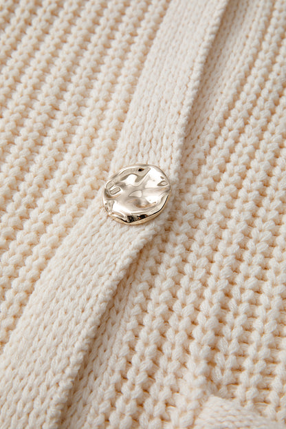 White Chunky Knit Button Front Sweater Vest Women