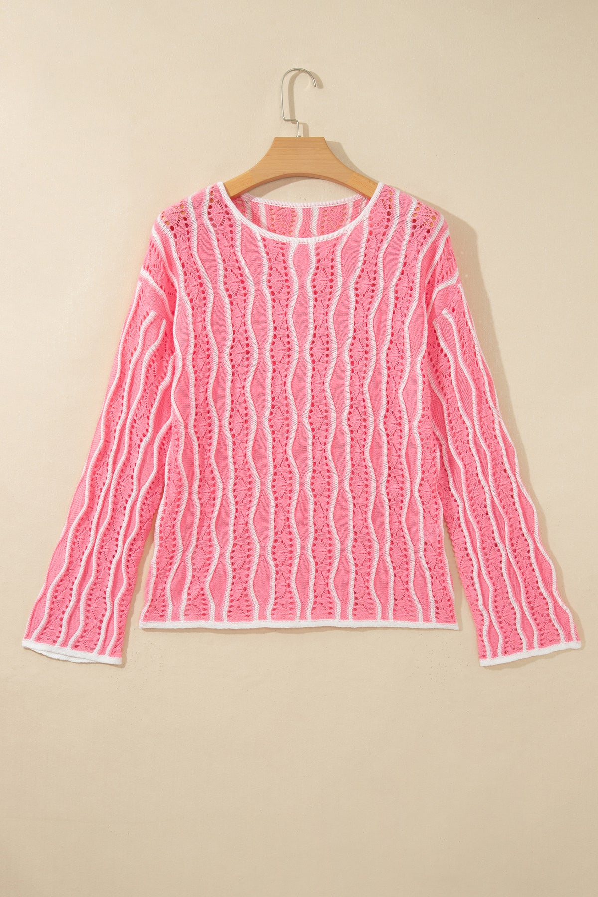 Women's Wavy Stripe Open Knit Pullover Sweater
