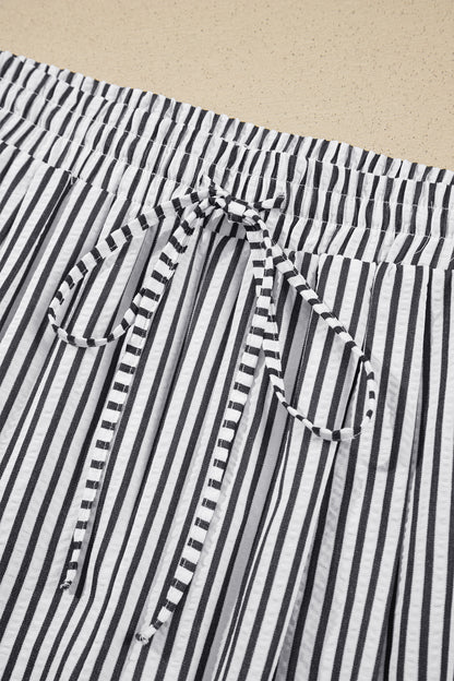 Black Stripe Plus Size Tie Waist Loose Pants