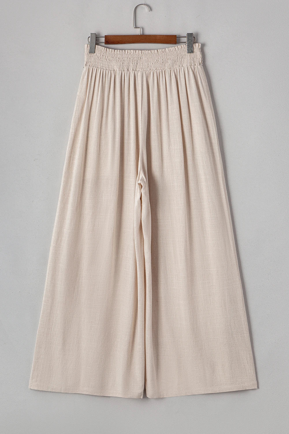 Beige Smocked Waist Wide Leg Flow Pants Plus Size