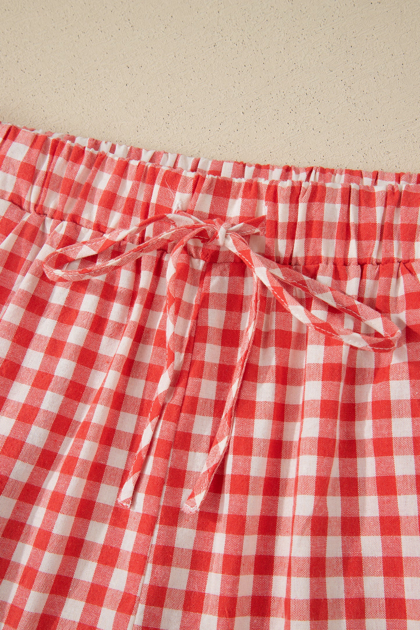 Gingham High Waist Tie Lace Trim Casual Shorts Women