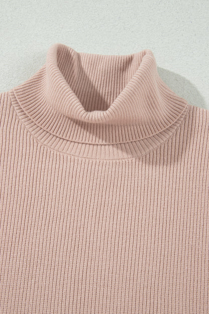 Beige Sleeveless Turtleneck Knit Sweater Vest Top