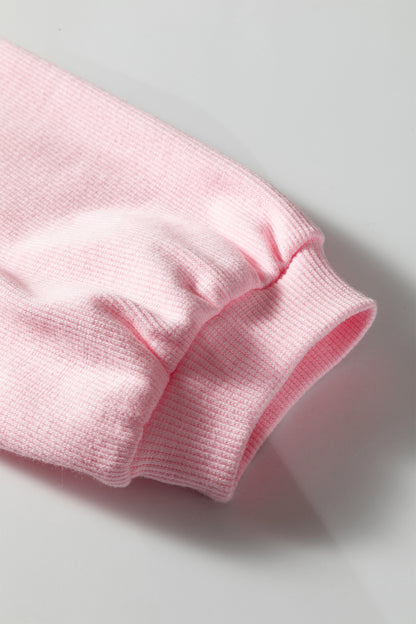 Pink XOXO Heart Embroidered Ribbed Knit Valentines Sweatshirt