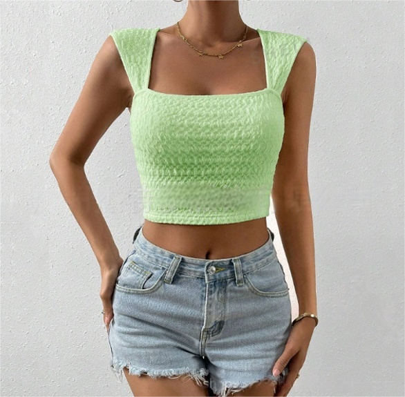 Square Neck Sleeveless Cropped Tank Top for Summer