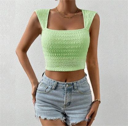 Square Neck Sleeveless Cropped Tank Top for Summer