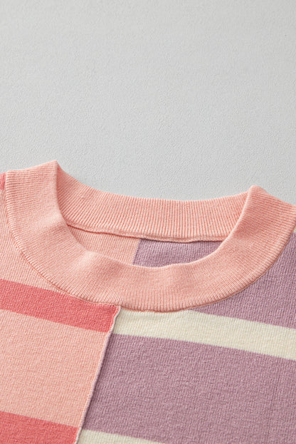Neutral Colorblock Knit Sweater – Oversized Fit Pullover