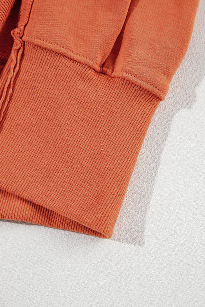 Orange Snap Collar Raw Hem High-Low Sweatshirt with Slits