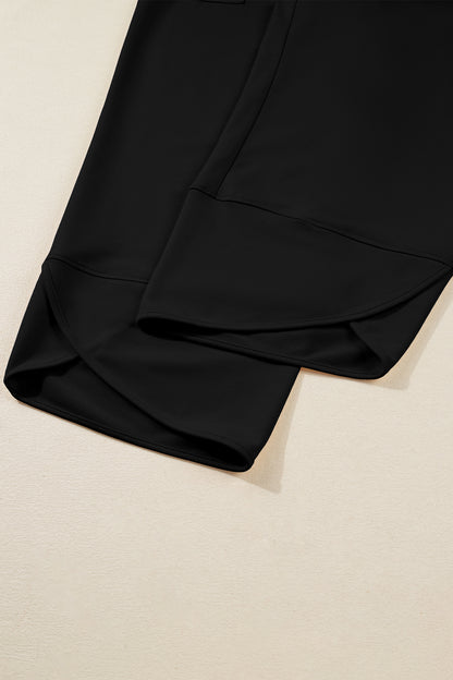 Black Plus Size Elastic Waist Asymmetrical Loose Capris Pants