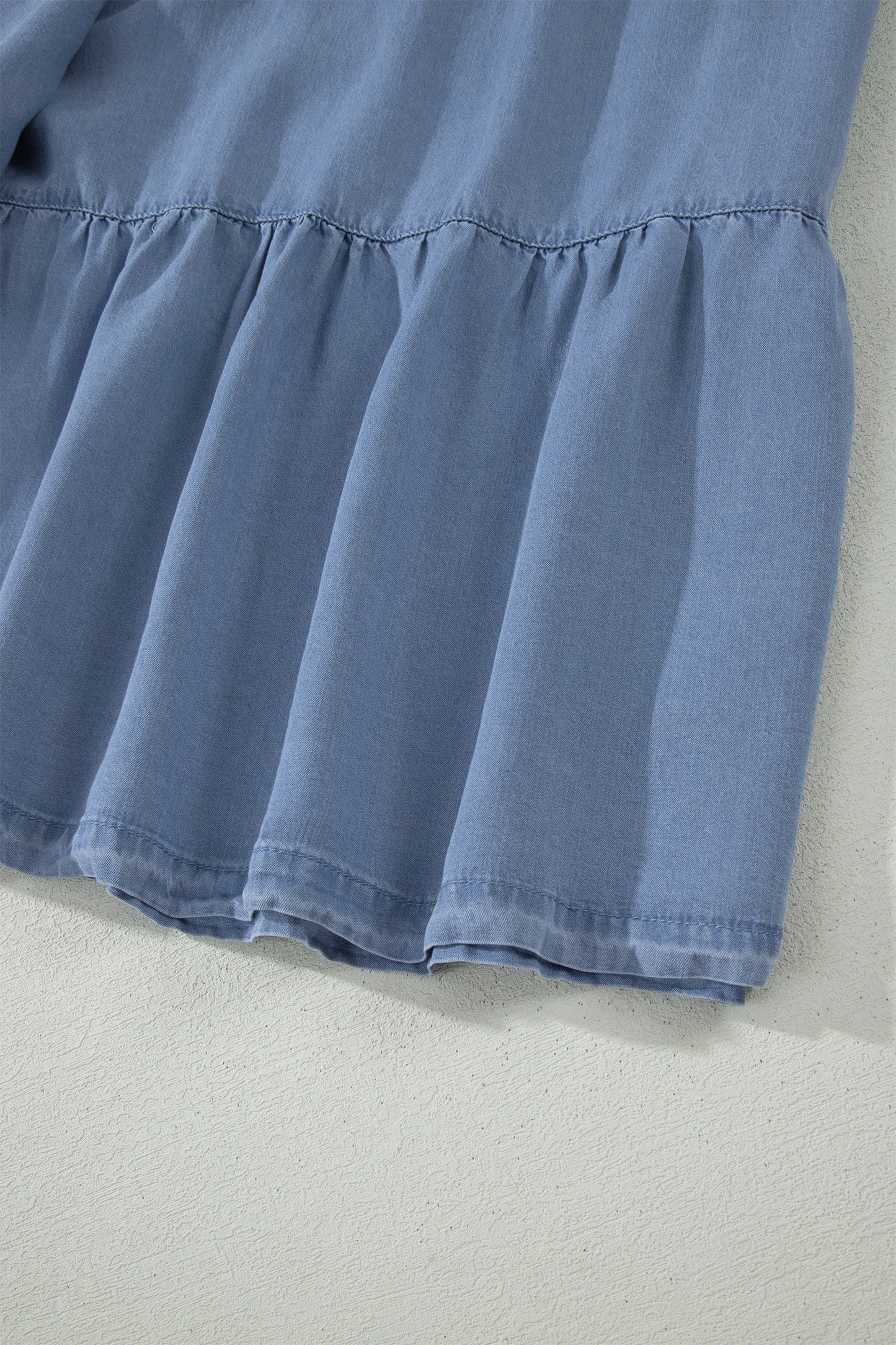 Blue Tiered Denim Maxi Skirt Elastic Waist Casual Summer