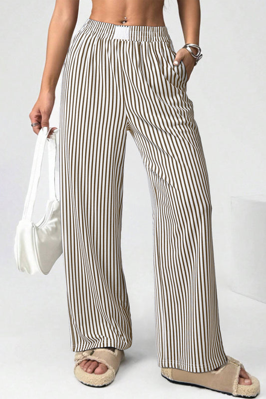 Stripe Elastic Waist Wide Leg Lounge Pants