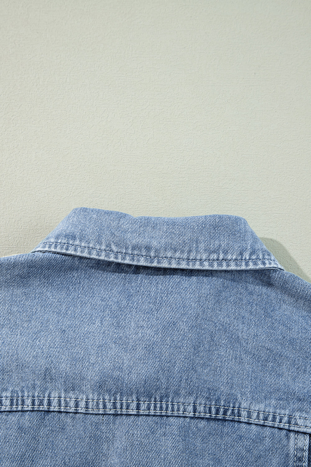 Beau Blue Ruffle Raw Hem Flap Pocket Denim Jacket