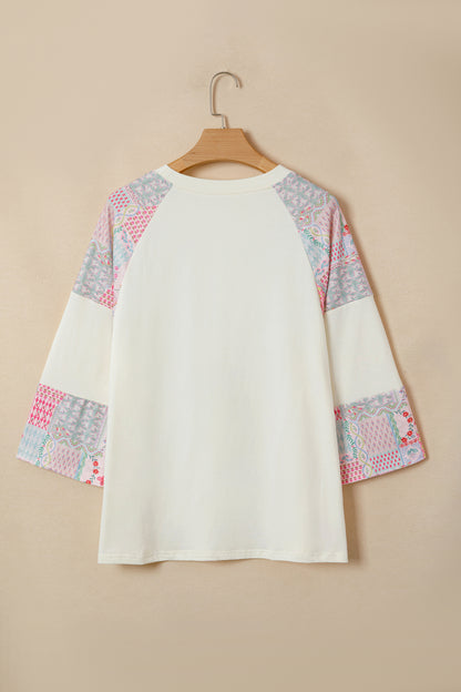 Boho Patchwork Floral Graphic Long Sleeve Top Women
