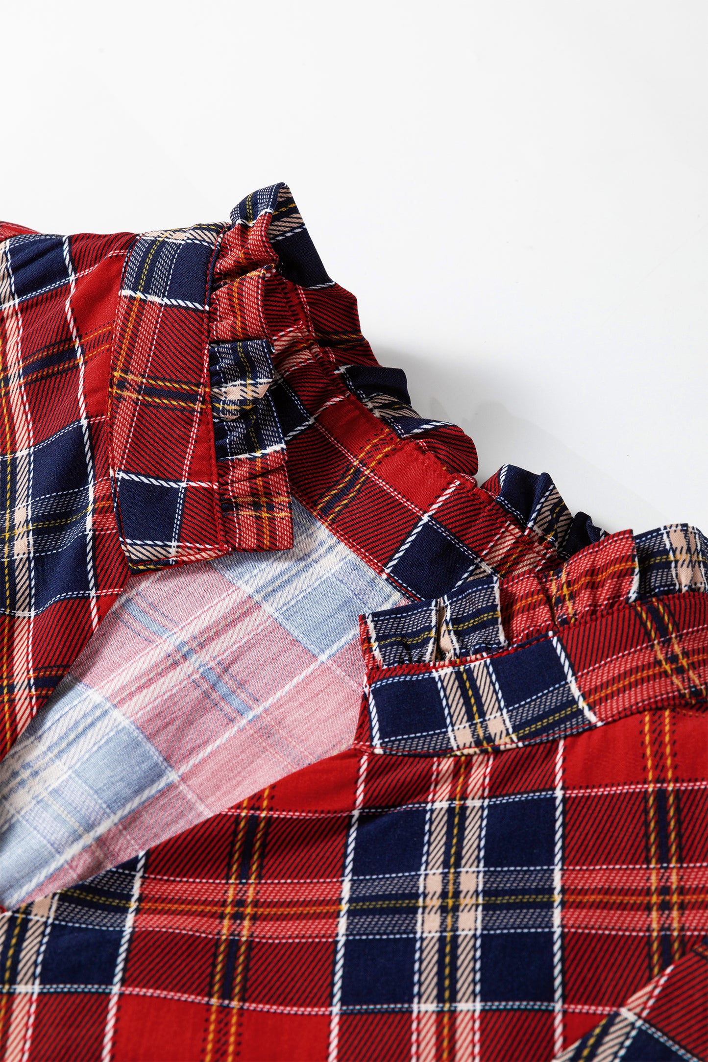 Christmas Red Plaid Print Frilly Collar Long Sleeve Dress