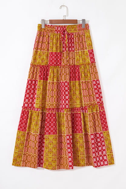 Paisley Print Tiered Maxi Skirt with Pockets