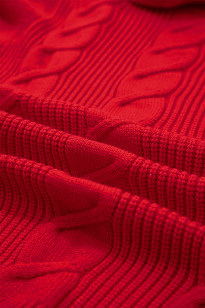 Western Cable Knit Turtleneck Ruffle Sleeve Sweater Top
