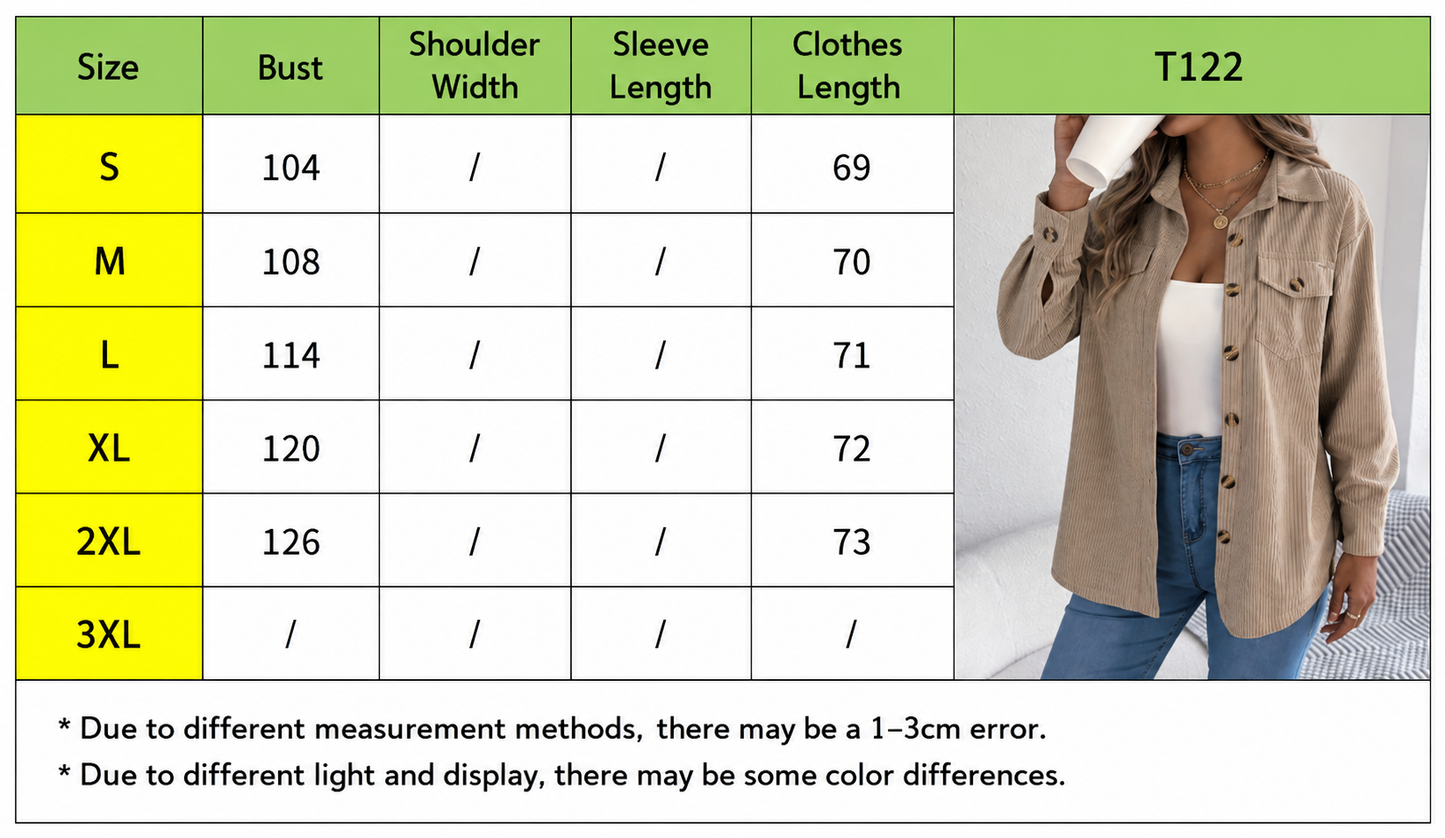 Women’s Corduroy Button Down Shacket with Pockets