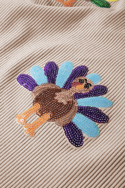 Sequined Turkey Corded Oversized Thanksgiving Sweatshirt
