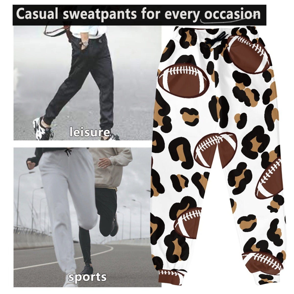 Rugby Adult Drawstring Trousers with Leopard Print