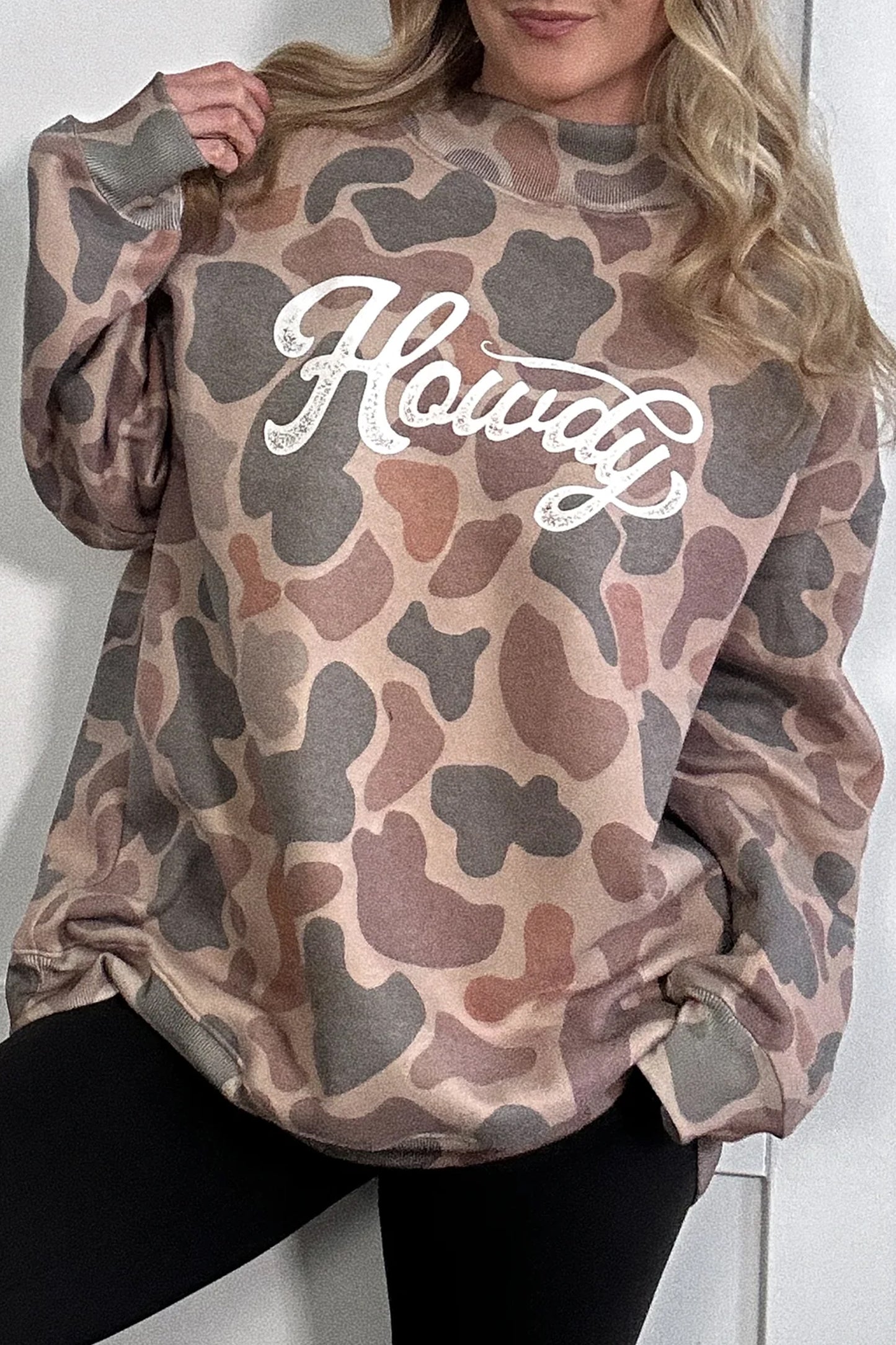 Western Camo Howdy Oversized Pullover Sweatshirt Women
