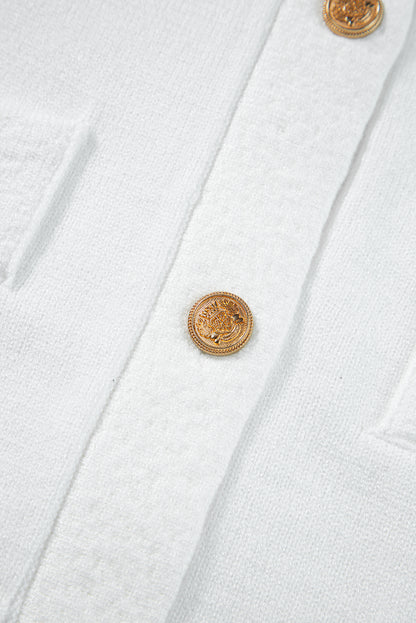 White Gold Buttons Textured Sweater T Shirt