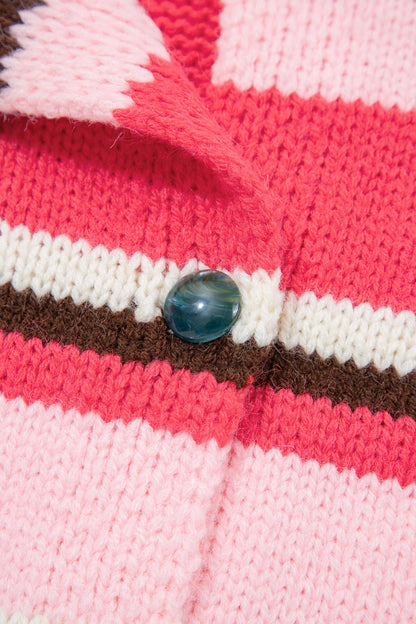 Multicolor Striped Colorblock Drop Shoulder Knit Cardigan