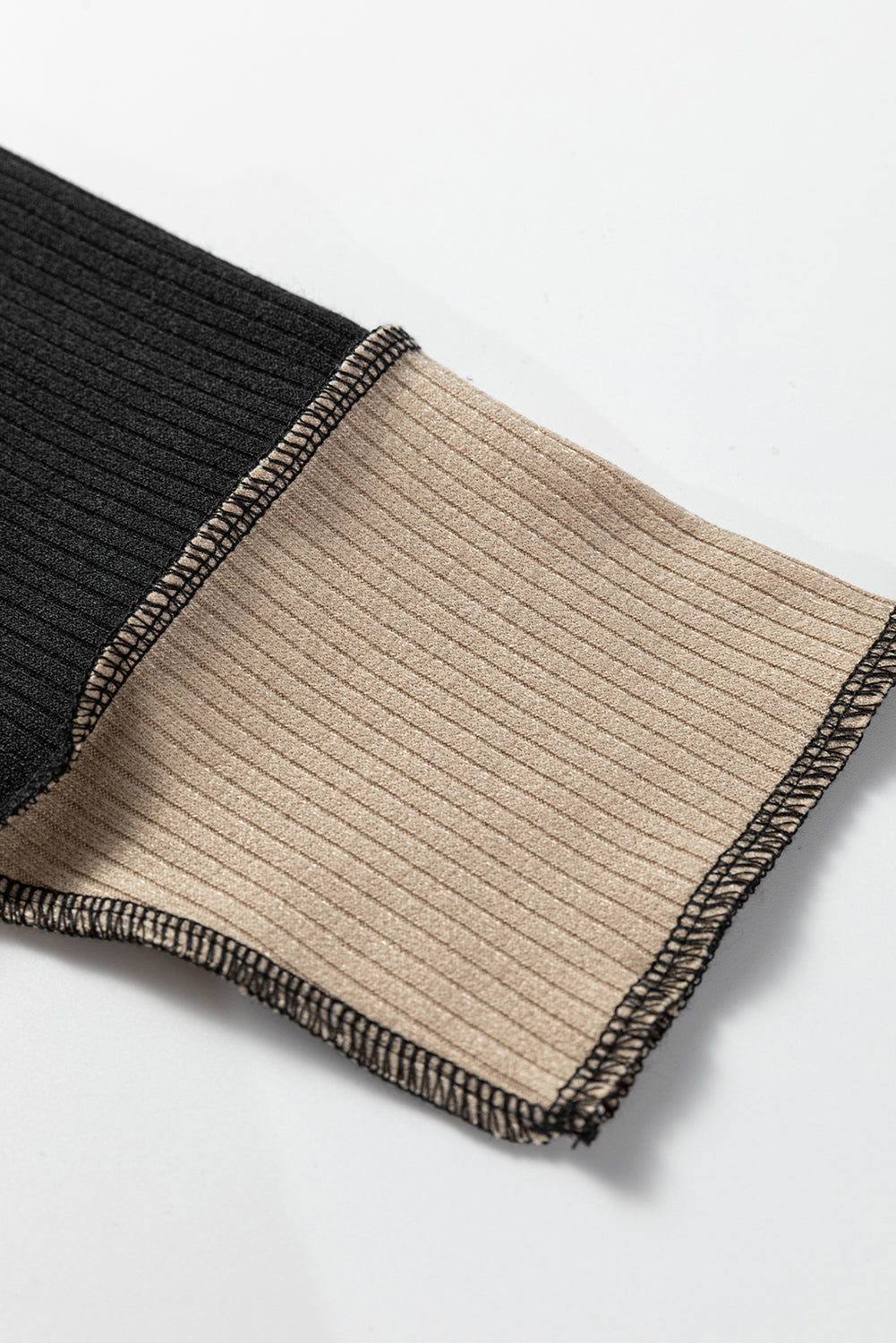 Irregular Color Block Rib Knit Long Sleeve Top