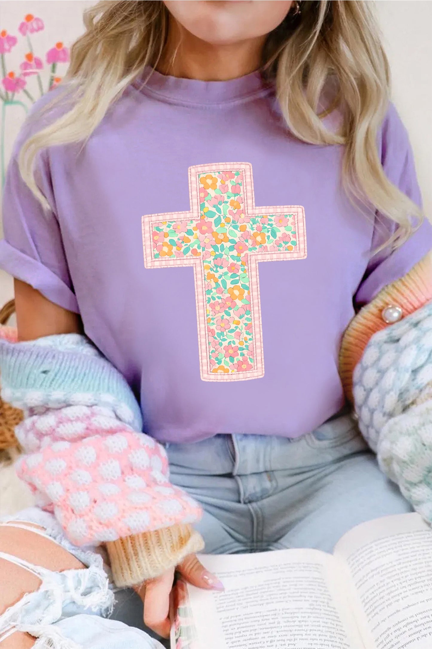Easter Floral Cross Christian Faith Graphic Tee