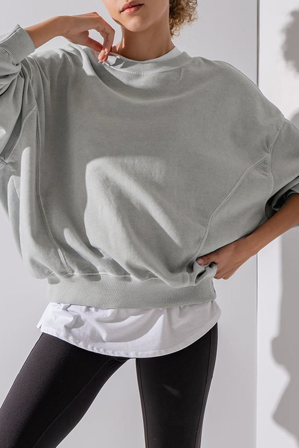 Orchid Petal Exposed Seam Batwing Sleeve Drop Shoulder Sweatshirt