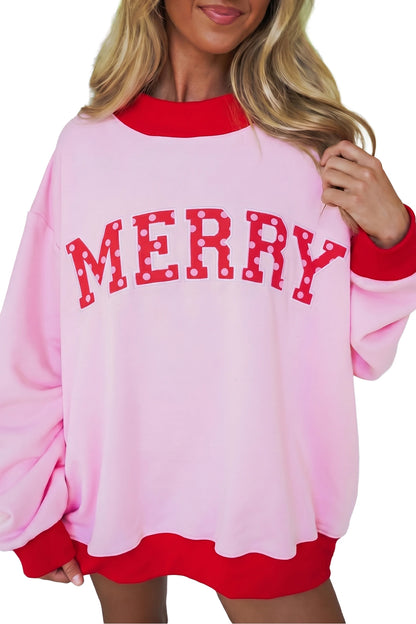 Merry Graphic Contrast Trim Oversized Christmas Sweatshirt