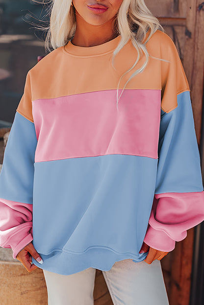 Mauve Colorblock Drop Shoulder Oversized Sweatshirt