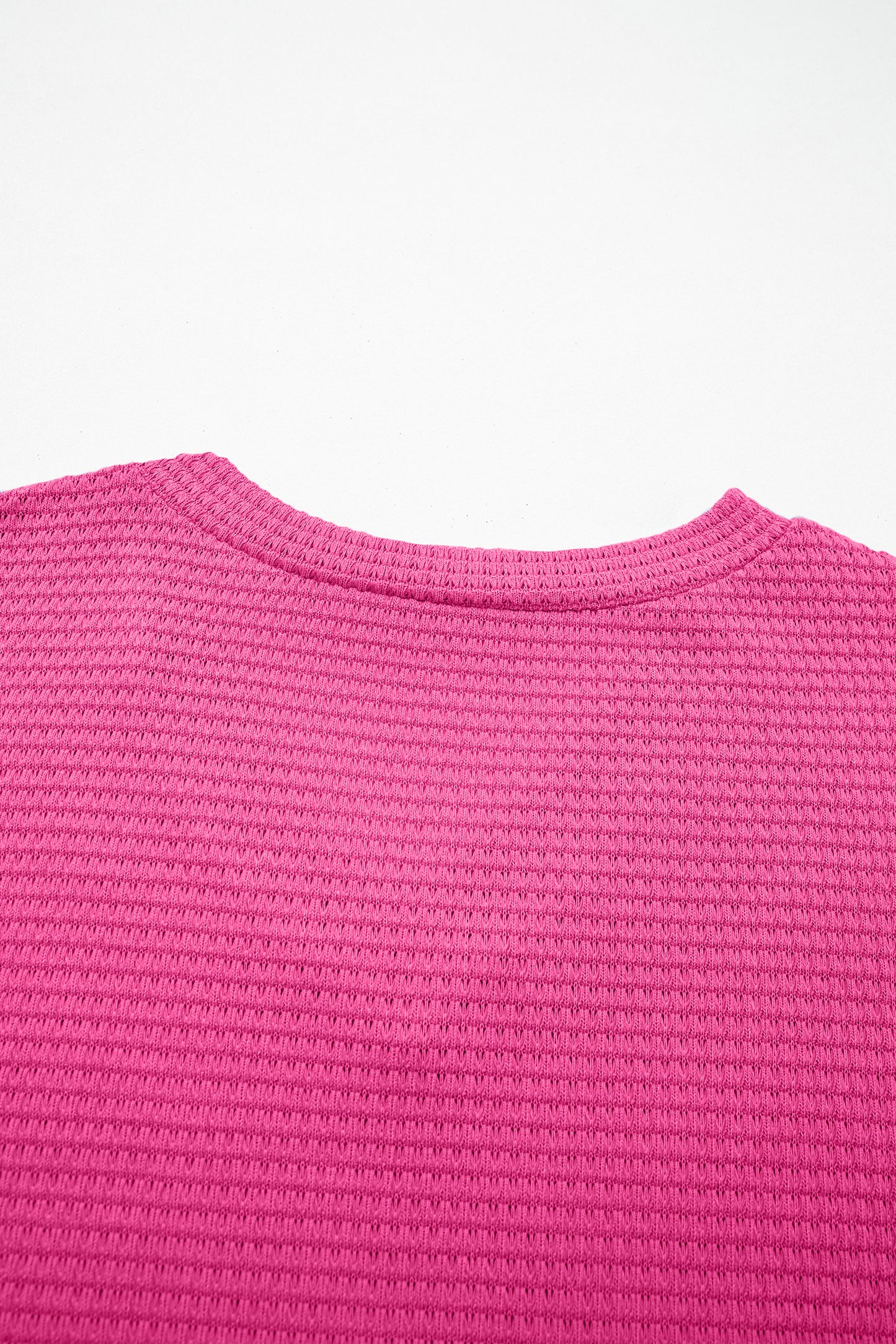 Strawberry Pink Waffle Knit V Neck Short Sleeve Casual Top