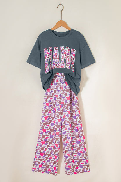 Grey MAMA Graphic Tee and Pink Camo Pants Set