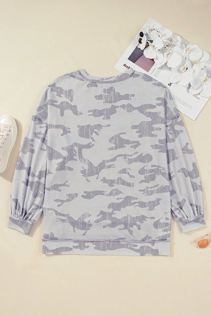 Plus Size Camo Print Round Neck Oversized Sweatshirt