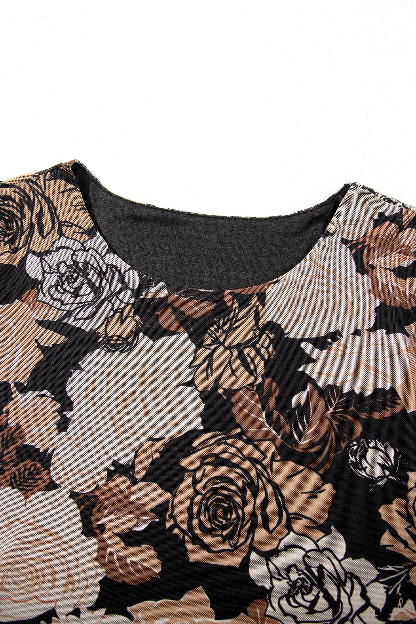 Floral Mesh Long Sleeve Asymmetric Ruffle Midi Dress