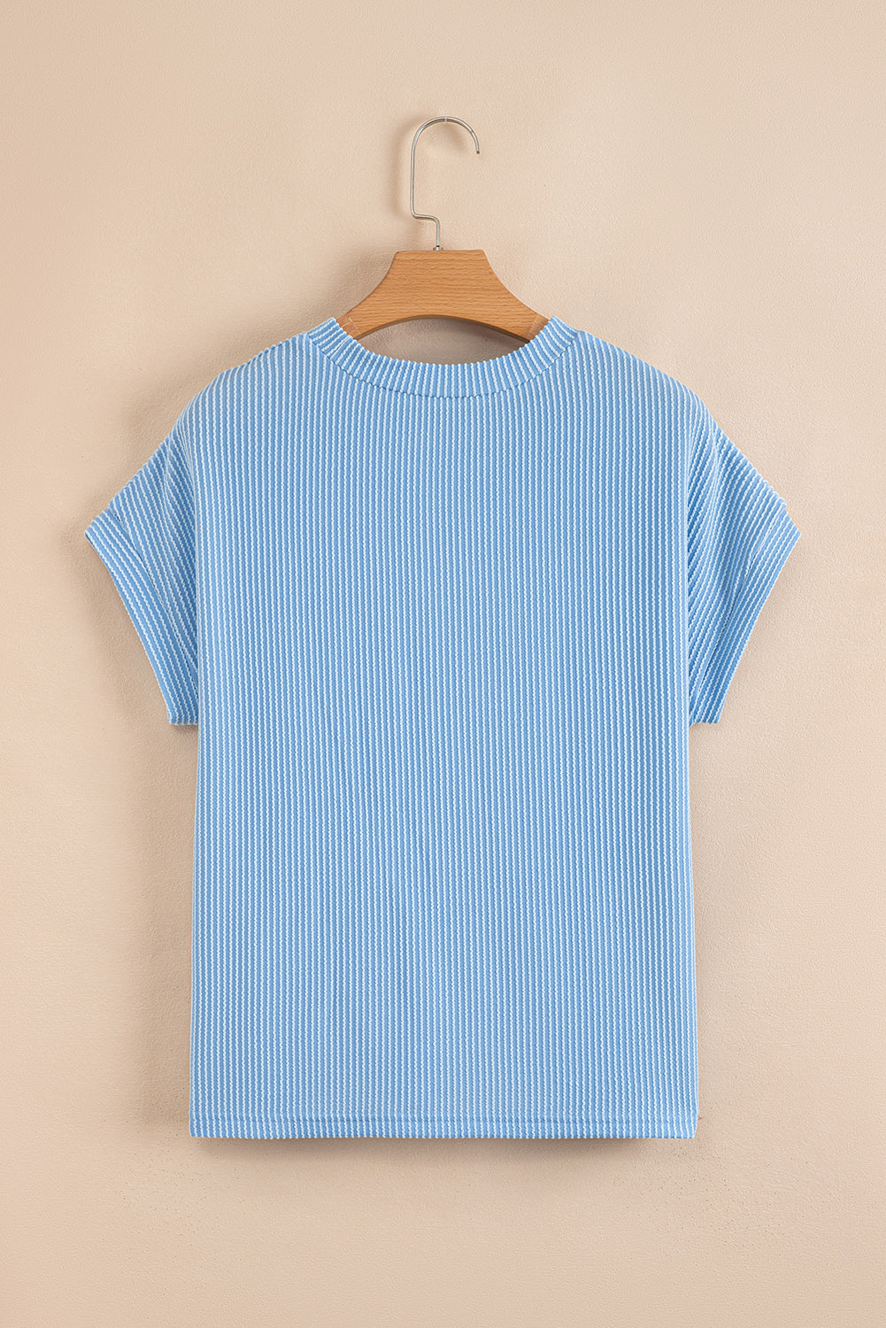 Pink Striped Textured Knit Pocket Casual Tee