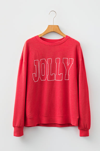 Corduroy MERRY Letter Christmas Pullover Sweatshirt