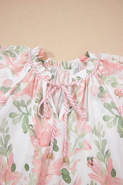 Floral Ruffle Sleeve Blouse V Neck Summer Boho Top