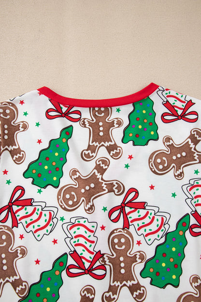Christmas Tree Print Button Lounge Set for Women 2pcs